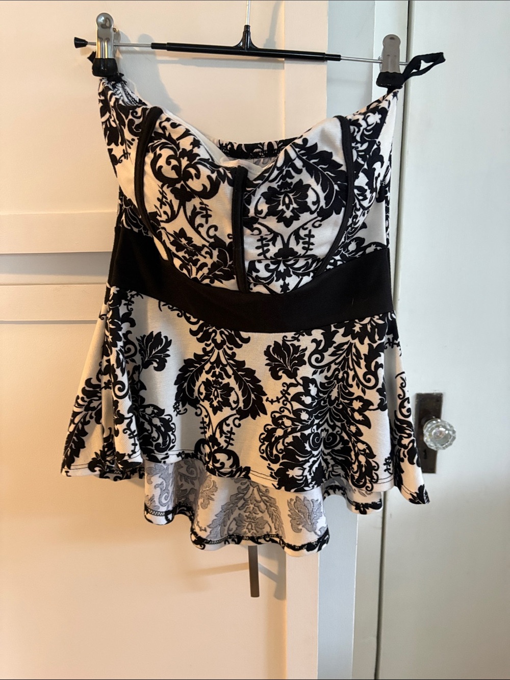 Chocolate Black & White Damask Peplum sleeveless Camisole